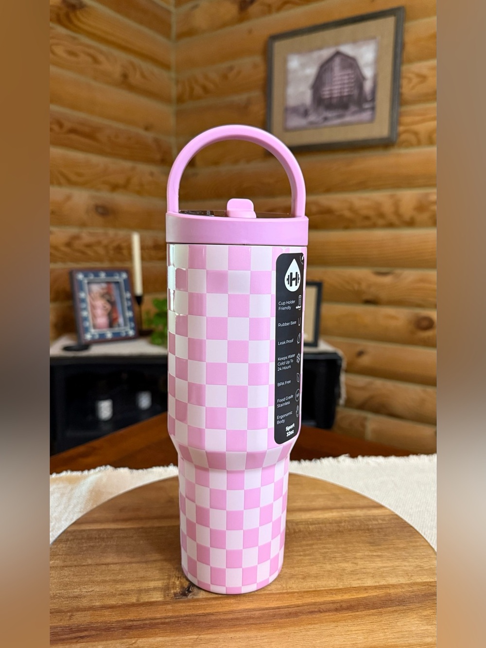 PINK CHECKERS HydroJug 32oz Sport Water Bottle • LEAKPROOF